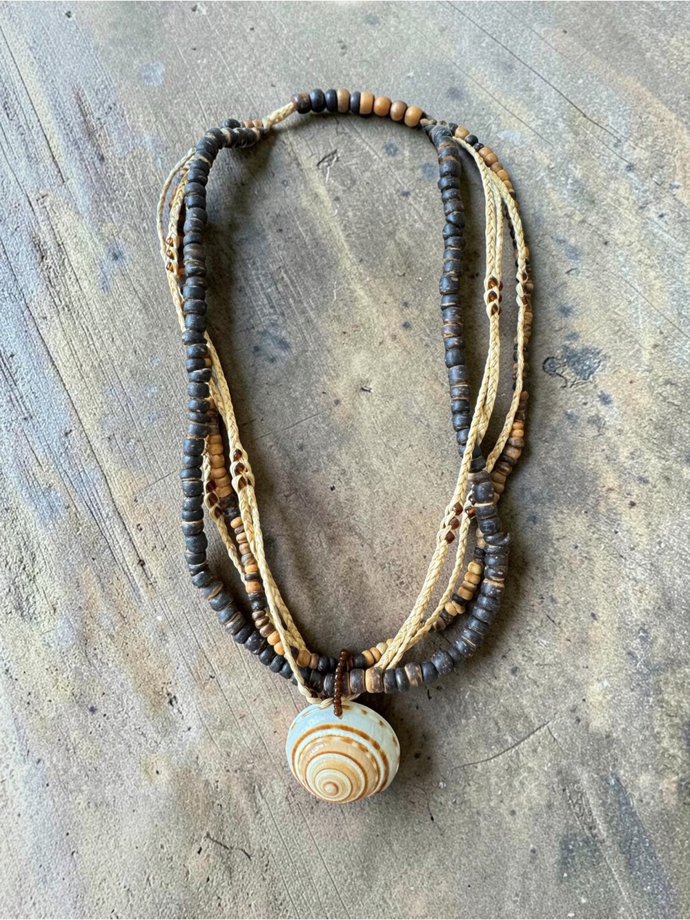Boho Layered Shell Pendant Necklace - Natural Brown & Cream